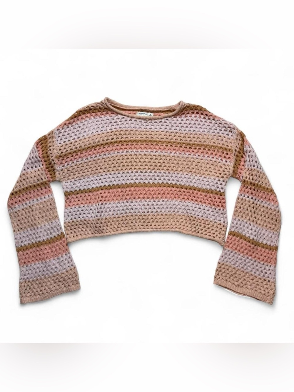Arizona Jean Co. Pink Crochet Cropped Sweater Womens Size Medium